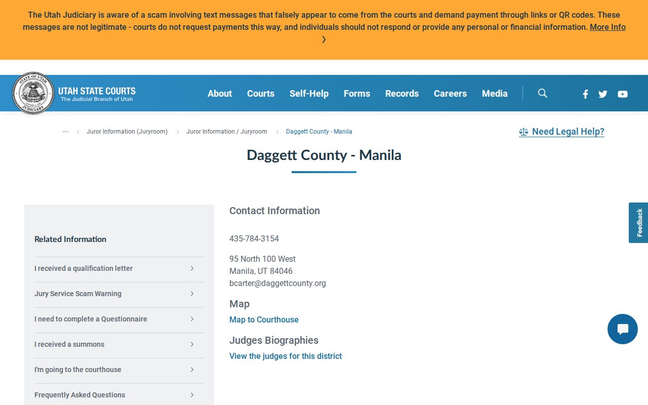 Daggett County bench warrant court contact in Manila